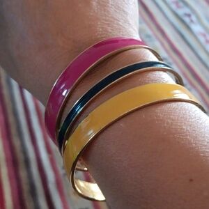 J.Crew 3pc enamel bangle bracelet set rainbow stackable stacked multicolor